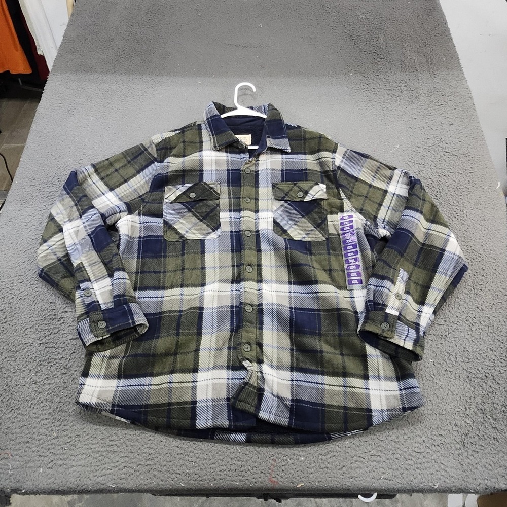 Boston Traders Jacket Mens 2XL Green Blue Plaid Fleece Lined Flannel Outdoor